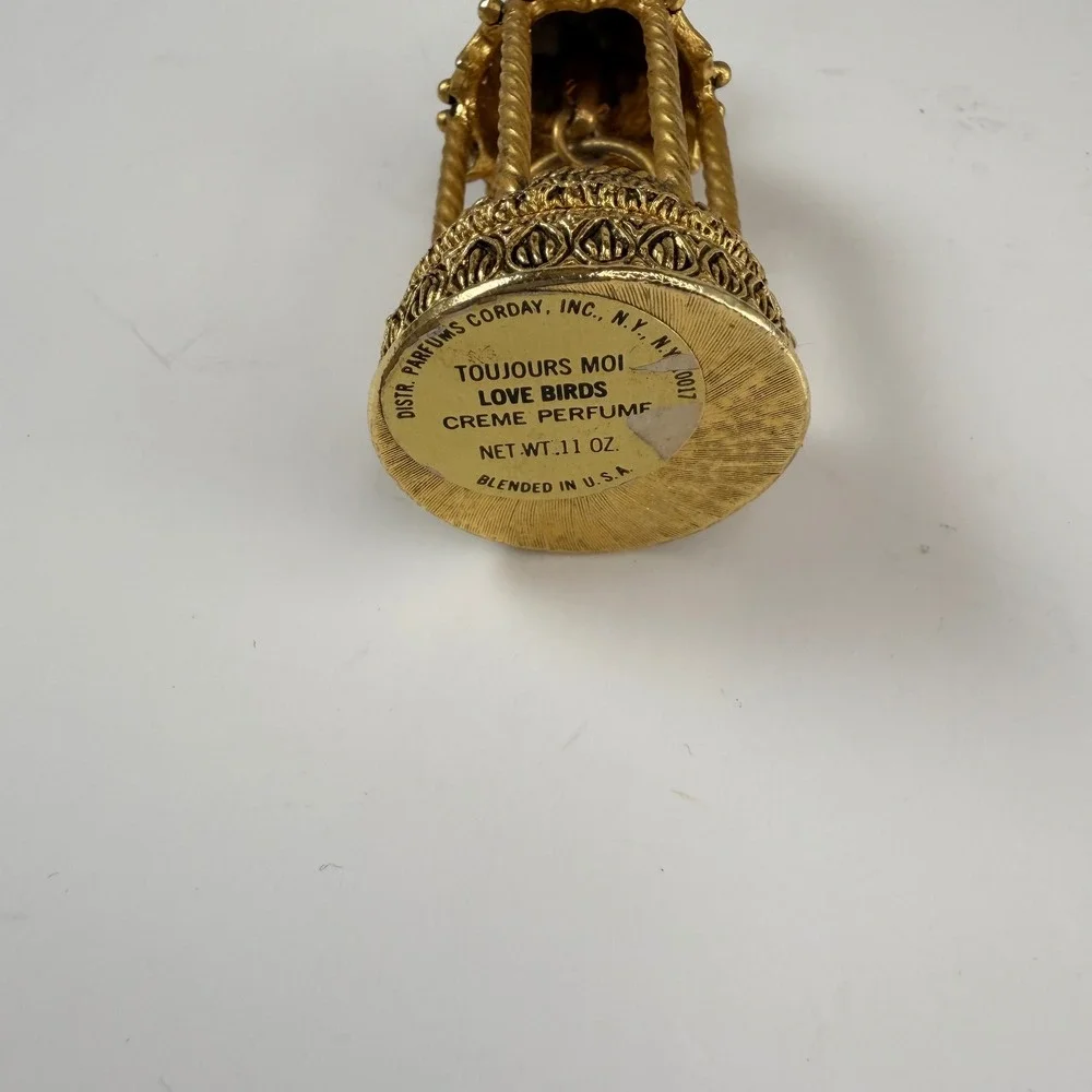 Vtg Corday Toujours Moi Love Birds Birdcage Solid Creme Perfume Compact Pendant